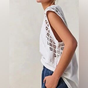 Free People XSmall Top Table For Two Tank lace detail oversized 100% cotton NWT